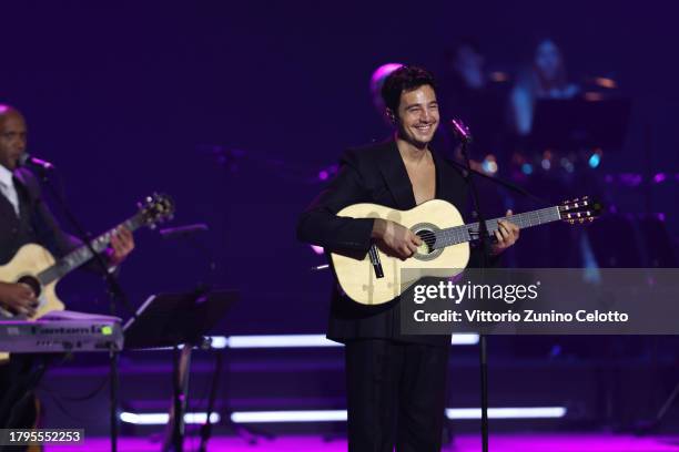 Tiago Iorc performs onstage during the Latin Recording Academy Person of The Year Honoring Laura Pausini at FIBES Conference and Exhibition Centre on...