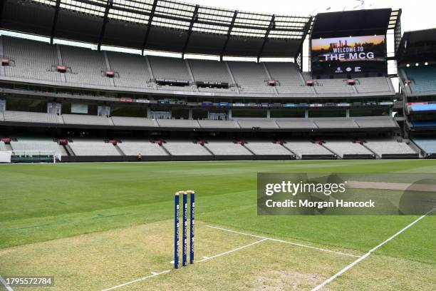 General view of the MCG pitch ahead of the Sheffield Shield match between Victoria and Queensland at Melbourne Cricket Ground, on November 16 in...