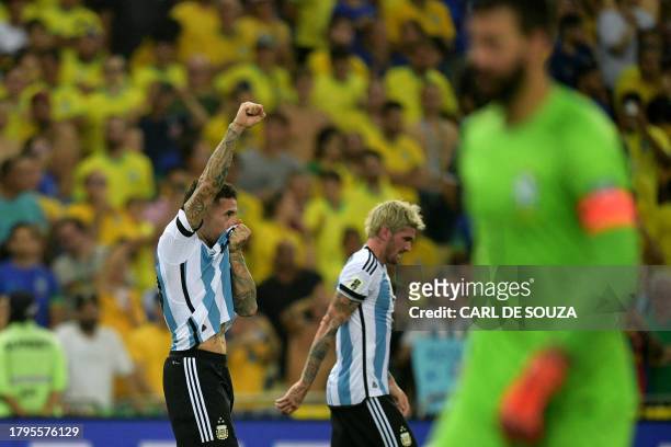 Argentina's defender Nicolas Otamendi celebrates after scoring during the 2026 FIFA World Cup South American qualification football match between...