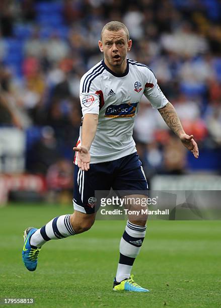 Jay Spearing of Bolton Wanderers during the Sky Bet Championship match between Bolton Wanderers and Queens Park Rangers at Reebok Stadium on August...