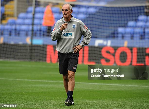 Joe Jordan, coach of Queens Park Rangers on the bench during the Sky Bet Championship match between Bolton Wanderers and Queens Park Rangers at...