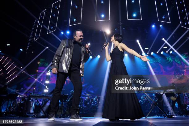 Pepe Aguilar and Ángela Aguilar perform onstage during the Latin Recording Academy Person of The Year Honoring Laura Pausini at FIBES Conference and...