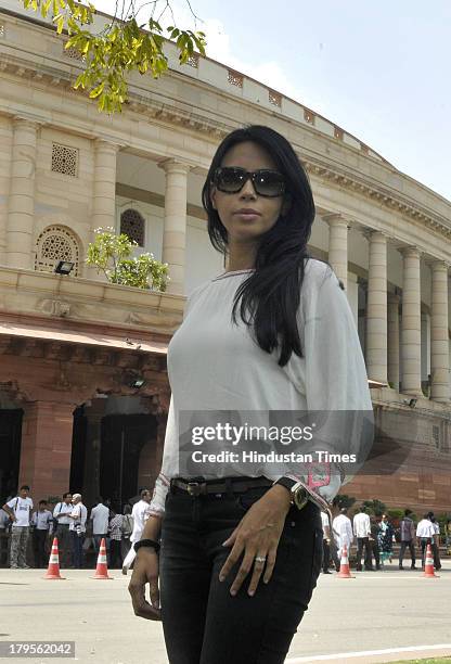 Model and film actress Rozlyn Khan at Parliament House during the ongoing Parliament Monsoon Session on September 5, 2013 in New Delhi, India.