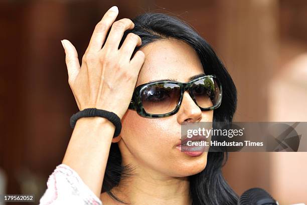 Model and film actress Rozlyn Khan at Parliament House during the ongoing Parliament Monsoon Session on September 5, 2013 in New Delhi, India.
