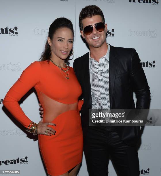 Paula Patton and Robin Thicke attend Robin Thicke "Blurred Lines" Record Release Party at No. 8 on September 4, 2013 in New York City.