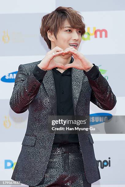 Kim Jae-Joong of South Korean boy band JYJ arrives at the Seoul International Drama Awards 2013 at National Theater on September 5, 2013 in Seoul,...