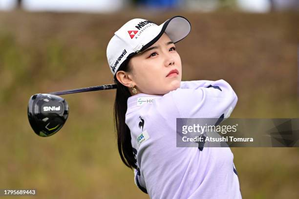 Yuting Seki of China hits her tee shot on the 1st hole during the first round of 42nd DAIO PAPER elleair Ladies Open at elleair Golf Club Matsuyama...