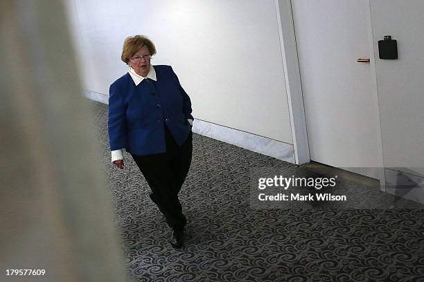 Sen. Barbara Mikulski walks away after attending a meeting with members of the intelligence community during a Senate Select Intelligence Committee...