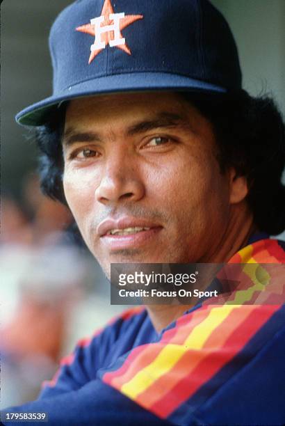 Outfielder Jose Cruz of the Houston Astros looks into the camera for this portrait during an Major League Baseball game circa 1975. Cruz played for...