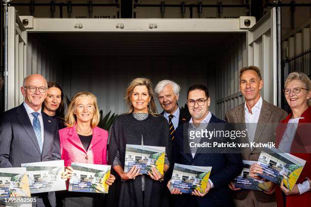 Queen Maxima of The Netherlands attends the presentation of the report State of SMEs 2023 at Oomen storage and movers company on November 15, 2023 in...