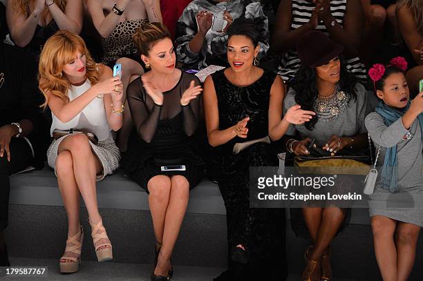 Bella Thorne, Alyssa Milano, Rochelle Aytes, June Ambrose and Summer Chamblin attend the Tadashi Shoji Spring 2014 fashion show during Mercedes-Benz...
