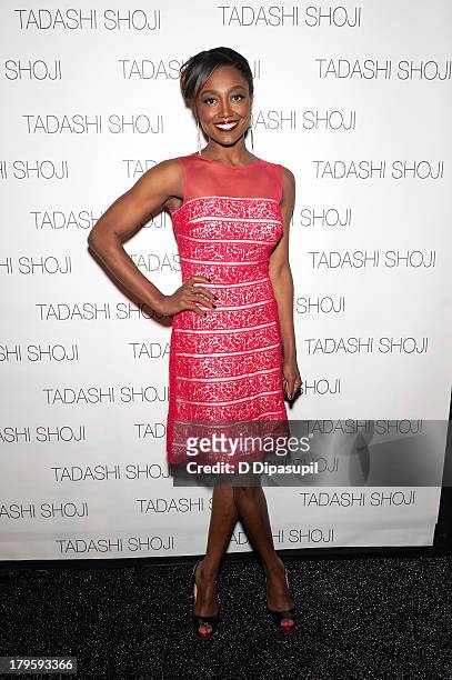 Patina Miller attends the Tadashi Shoji Spring 2014 fashion show at The Stage Lincoln Center on September 5, 2013 in New York City.