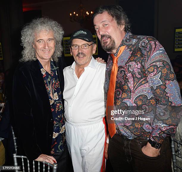 Brian May, Jim Beach and Stephen Fry attend The Mercury Phoenix Trust Queens Aids Benefit at One Mayfair on September 5, 2013 in London, England.