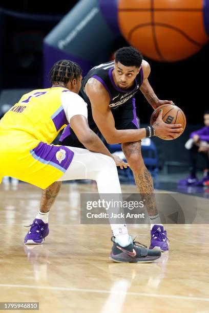 Jeremy Lamb of the Stockton Kings dribbles the ball during the game against the South Bay Lakers on November 21, 2023 at Stockton Arena in Stockton,...