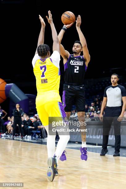 Jeremy Lamb of the Stockton Kings shoots the ball during the game against the South Bay Lakers on November 21, 2023 at Stockton Arena in Stockton,...