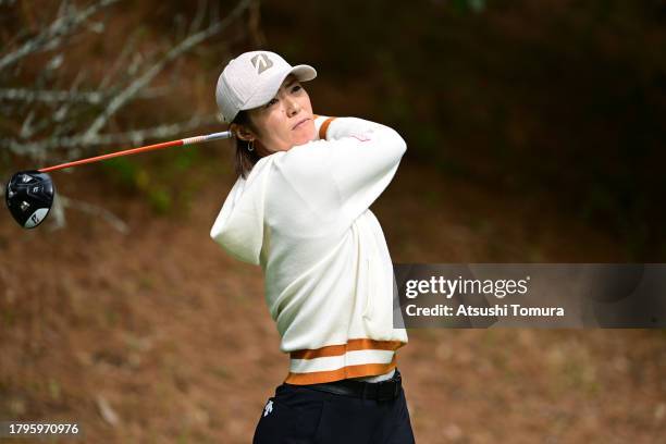 Ayaka Watanabe of Japan hits her tee shot on the 2nd hole during the first round of 42nd DAIO PAPER elleair Ladies Open at elleair Golf Club...