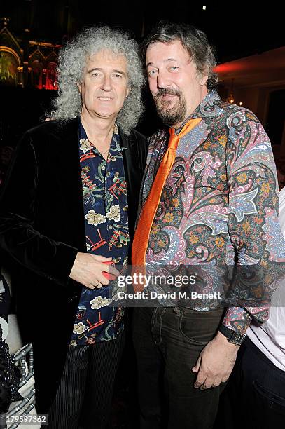Brian May and Stephen Fry attend the Queen AIDS Benefit in support of The Mercury Phoenix Trust at One Mayfair on September 5, 2013 in London,...