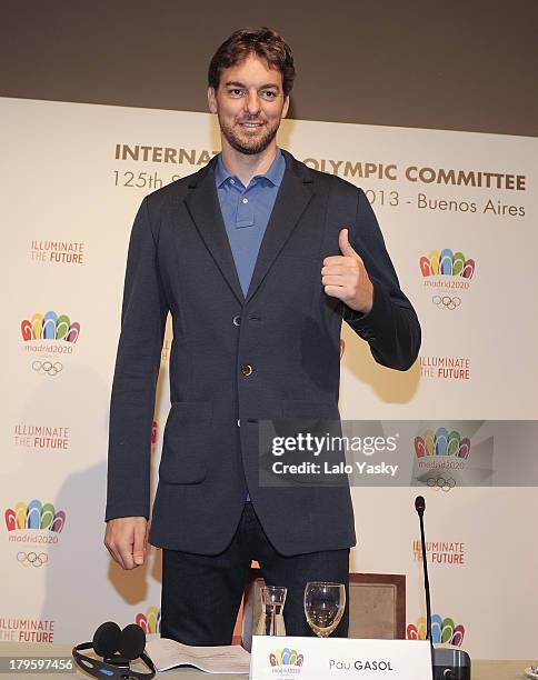 Los Angeles player Pau Gasol attends the 'Madrid 2020' Press Conference at NH City Hotel on September 5, 2013 in Buenos AIres, Argentina