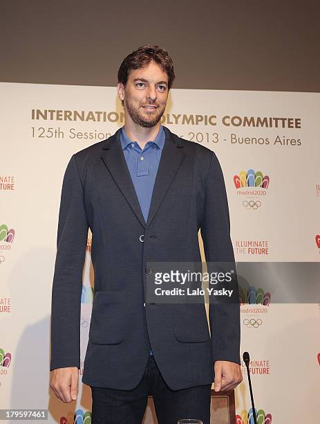 Los Angeles player Pau Gasol attends the 'Madrid 2020' Press Conference at NH City Hotel on September 5, 2013 in Buenos AIres, Argentina