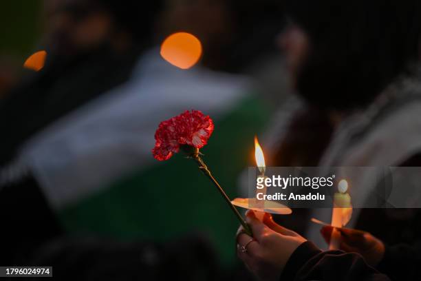 Youths hold vigil for Palestine and protest Israeli attacks on Gaza, at Dolores Park in San Francisco, California, United States on November 21, 2023.