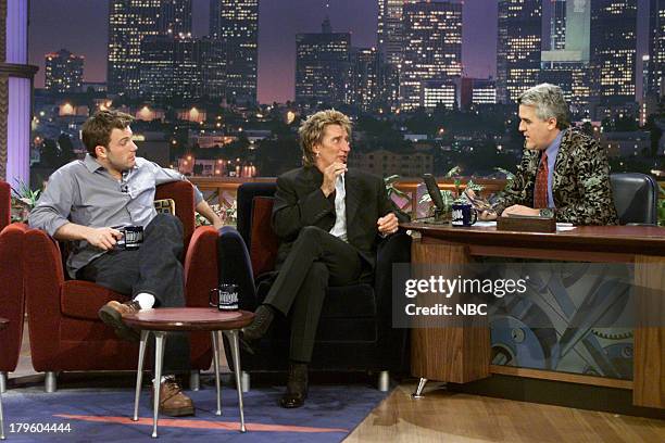 Episode 2010 -- Pictured: Actor/Director Ben Affleck, Musical guest Rod Stewart, Host Jay Leno during an interview on February 28, 2001 --