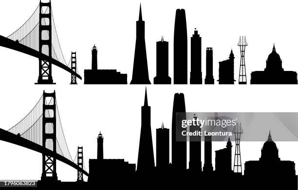 silhouette der skyline von san francisco (alle gebäude sind vollständig und beweglich) - san francisco stock-grafiken, -clipart, -cartoons und -symbole