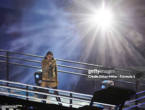 Bishop Briggs performs during the opening ceremony during previews ahead of the F1 Grand Prix of Las Vegas at Las Vegas Strip Circuit on November 15,...