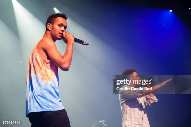 Harley 'Sylvester' Alexander-Sule and Jordan 'Rizzle' Stephens of Rizzle Kicks perform on stage on Day 5 of iTunes Festival 2013 at The Roundhouse on...