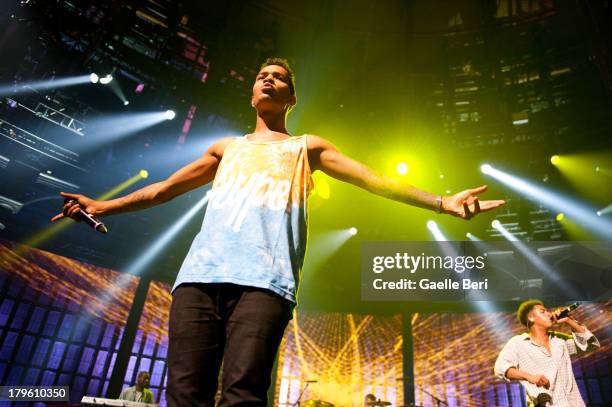 Harley 'Sylvester' Alexander-Sule and Jordan 'Rizzle' Stephens of Rizzle Kicks perform on stage on Day 5 of iTunes Festival 2013 at The Roundhouse on...