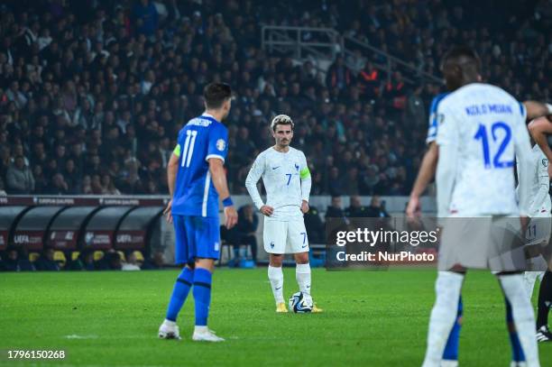 Antoine Griezmann of France is playing in the European Qualifiers for Euro 24, Group B, during the match between Greece and France at OPAP Arena in...