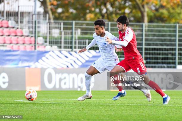 Desire DOUE of France and Zidan SERTDEMIR of Denmark during the UEFA Euro 2024, qualifications match between France U19 and Denmark U19 at Stade de...
