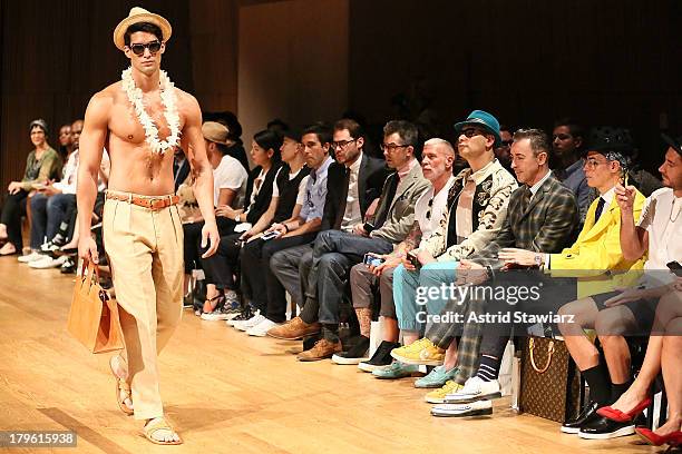 Nick Wooster, Cameron Silver, Alan Cumming and Patrick McDonald attend the David Hart fashion show during Mercedes-Benz Fashion Week Spring 2014 at...