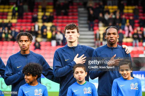 Yoni GOMIS of France, Alexis MIRBACH of France and Jeremy JACQUET of France during the UEFA Euro 2024, qualifications match between France U19 and...