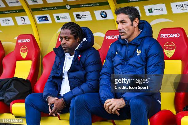 Headcoach of France Bernard DIOMEDE and Robert PIRES during the UEFA Euro 2024, qualifications match between France U19 and Denmark U19 at Stade de...