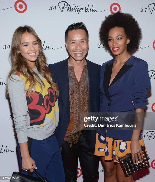Jessica Alba, designer Phillip Lim and Solange Knowles attend the 3.1 Phillip Lim for Target Launch Event at Spring Studio on September 5, 2013 in...
