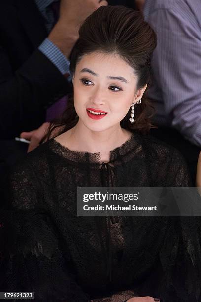 Actress Jiang Xin attends the Tadashi Shoji show during Spring 2014 Mercedes-Benz Fashion Week at The Stage at Lincoln Center on September 5, 2013 in...