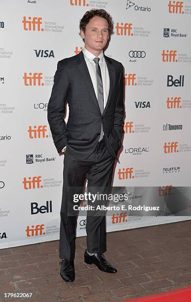 Actor Anton Yelchin attends the "Only Lovers Left Alive" premiere during the 2013 Toronto International Film Festival at Ryerson Theatre on September...