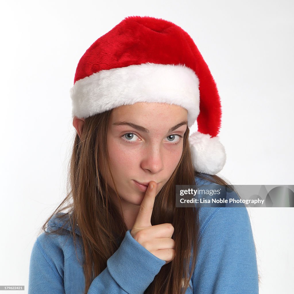 Girl wearing Santa hat