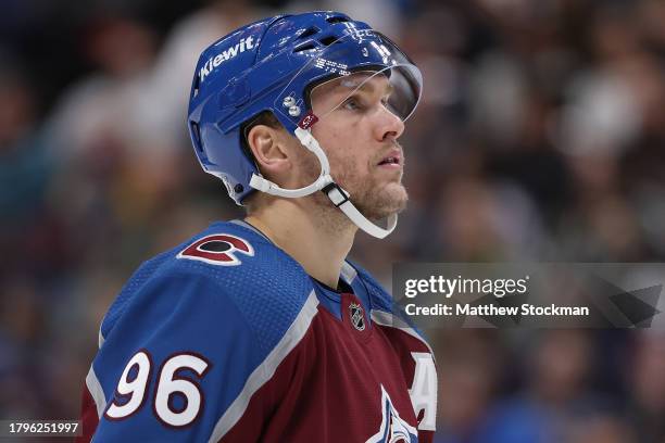 Mikko Rantanen of the Colorado Avalanche plays the Anaheim Ducks in the second period at Ball Arena on November 15, 2023 in Denver, Colorado.