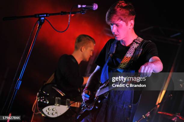 Paul Roberts and Robert Milton of Dog Is Dead perform on stage during Day 1 of Bestival 2013 at Robin Hill Country Park on September 5, 2013 in...