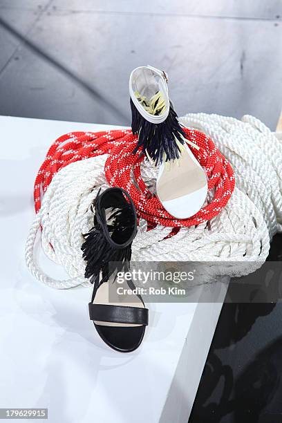 Shoes on display at the Candela presentation during Spring 2014 Mercedes-Benz Fashion Week at The Box at Lincoln Center on September 5, 2013 in New...