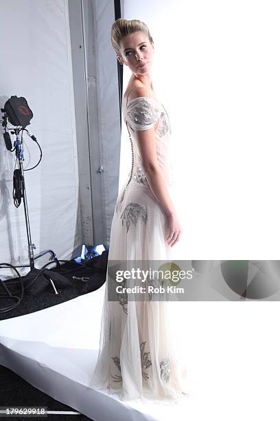 Model at first look backstage at the Candela presentation during Spring 2014 Mercedes-Benz Fashion Week at The Box at Lincoln Center on September 5,...