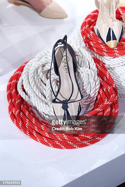 Shoes on display at the Candela presentation during Spring 2014 Mercedes-Benz Fashion Week at The Box at Lincoln Center on September 5, 2013 in New...