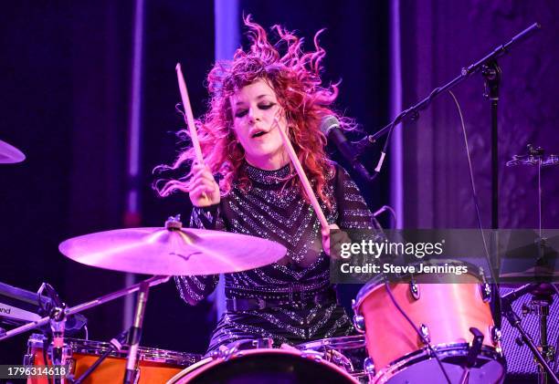 Julie Edwards of Deap Vally performs at August Hall on November 15, 2023 in San Francisco, California.