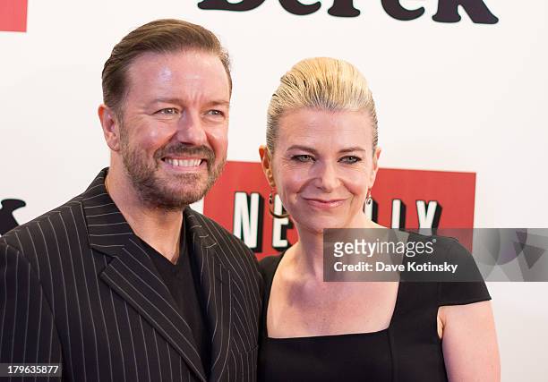 Ricky Gervais and Jane Fallon attend "Derek" New York Premiere at MOMA on September 5, 2013 in New York City.