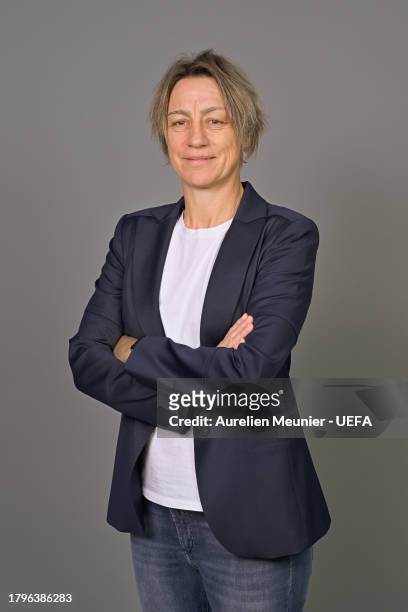 Sandrine Soubeyrand, Head Coach of Paris FC, poses for a portrait during the UEFA Women's Champions League Official Portraits shoot on November 09,...