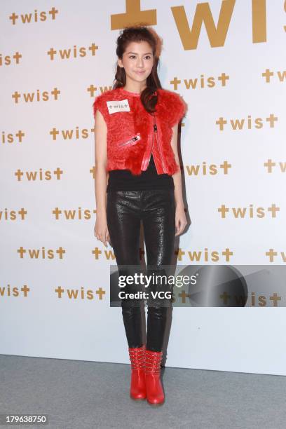 Actress Karena Ng attends Wis promotional event at World Trade Centre on September 5, 2013 in Hong Kong, Hong Kong.