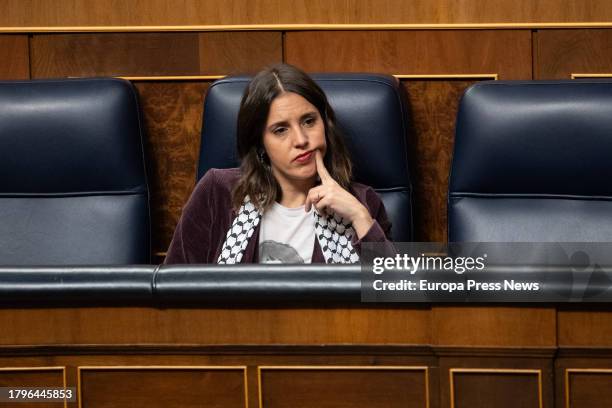 The acting Minister of Equality, Irene Montero, during the second session of the investiture debate of Pedro Sanchez as President of the Government,...