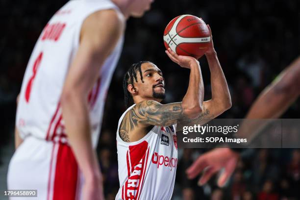 Olivier Hanlan of Pallacanestro Varese OpenJobMetis seen in action during LBA Lega Basket A 2023/24 Regular Season game between Pallacanestro Varese...