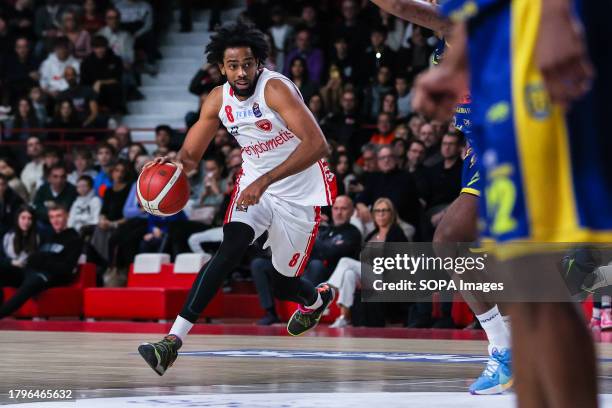 Andriu Tomas Woldetensae of Pallacanestro Varese OpenJobMetis seen in action during LBA Lega Basket A 2023/24 Regular Season game between...